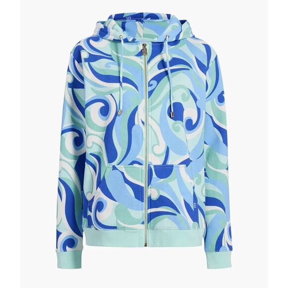 Hill House Allie Zip Up Sweatshirt Hoodie Kaleidoscopic Beach Blue Fleece S NWT - Picture 3 of 15